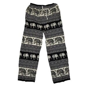 Womens Large Elephant Print Harem Pants Black White Cotton Boho Lounge Thai